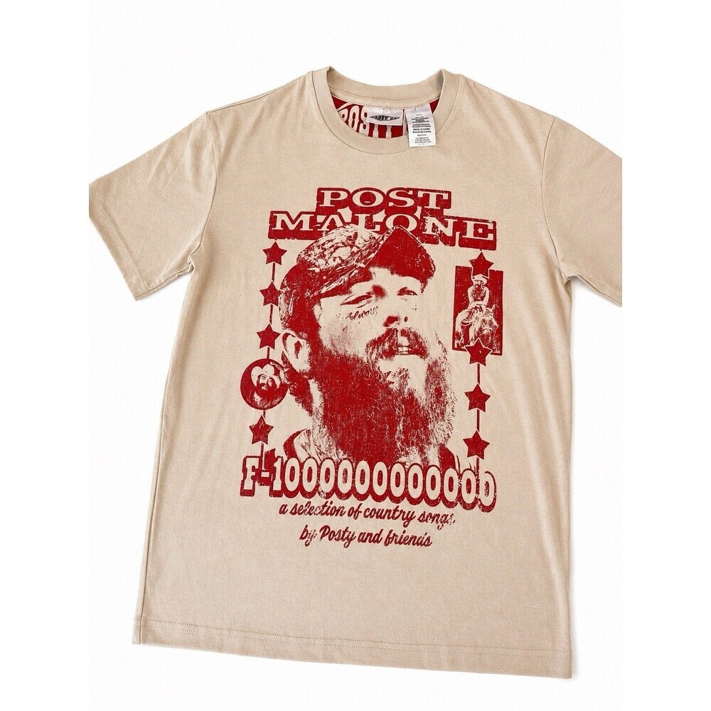 Posty Co Post Malone Graphic Tee XS Beige Short Sleeve Crew Neck Cotton Blend